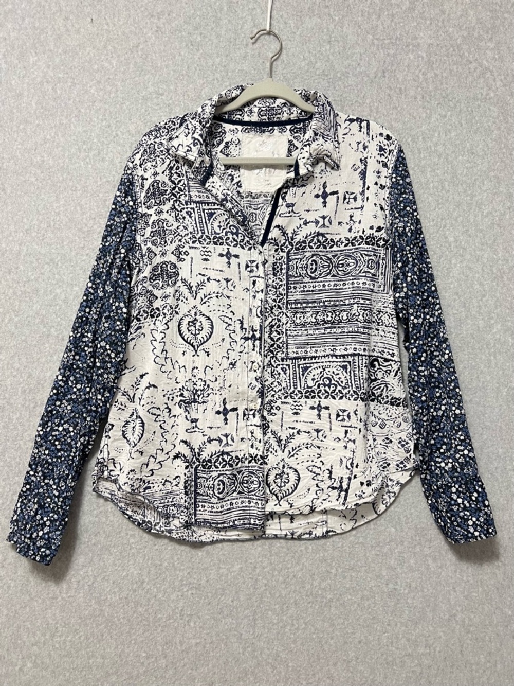 Cino Indigo Patchwork Button Down Boyfriend Shirt… - image 2